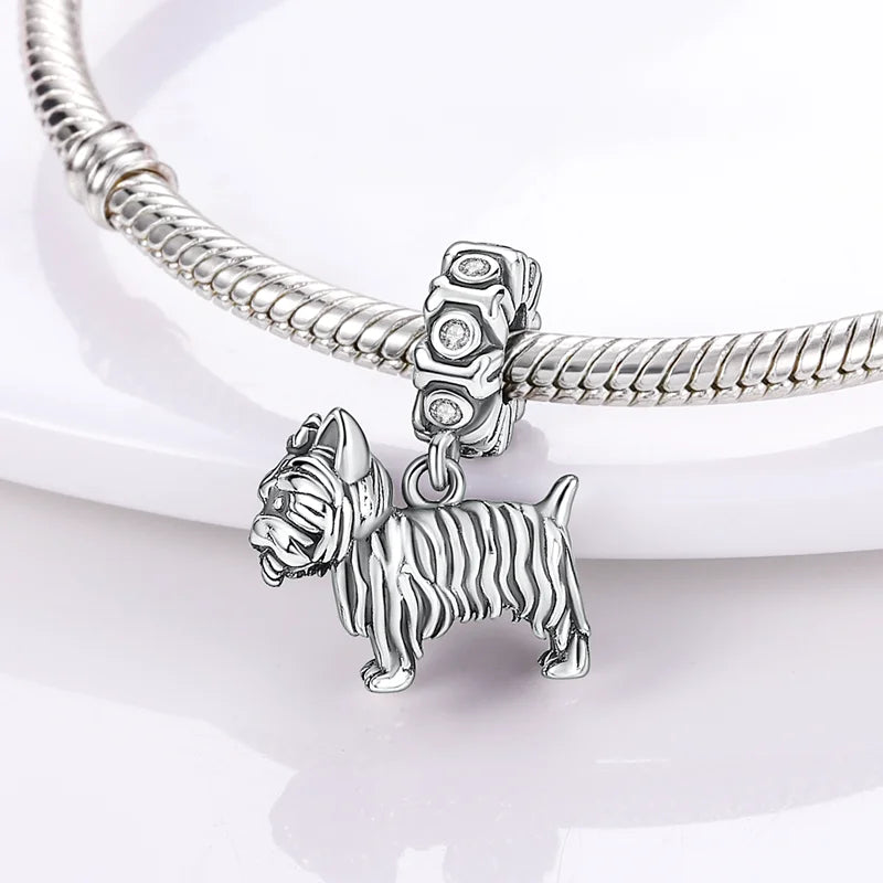 925 Sterling Silver Dog Charm Bead with Zircon