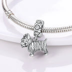 925 Sterling Silver Dog Charm Bead with Zircon