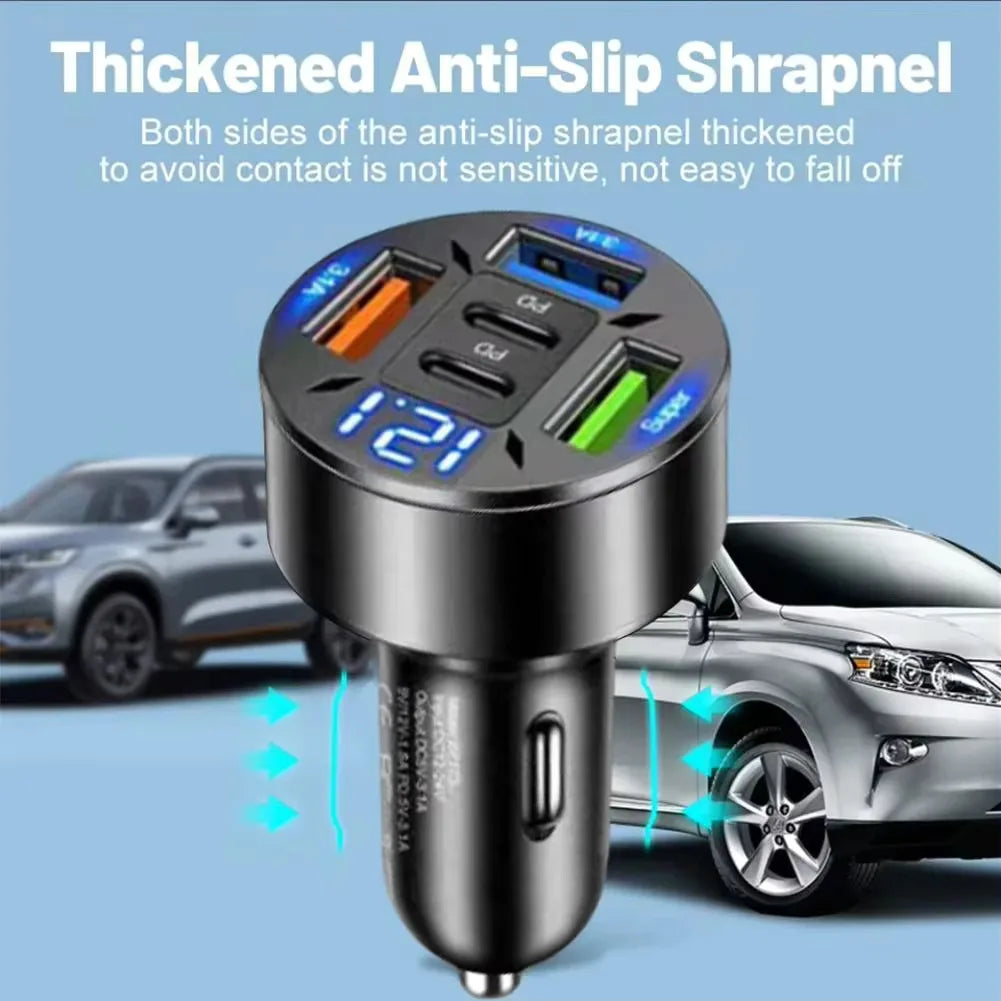 Prime Deal Zone 250W 5 Ports USB C Car Charger with fast PD QC3.0 charging for iPhone and smartphones in a sleek in-car adapter