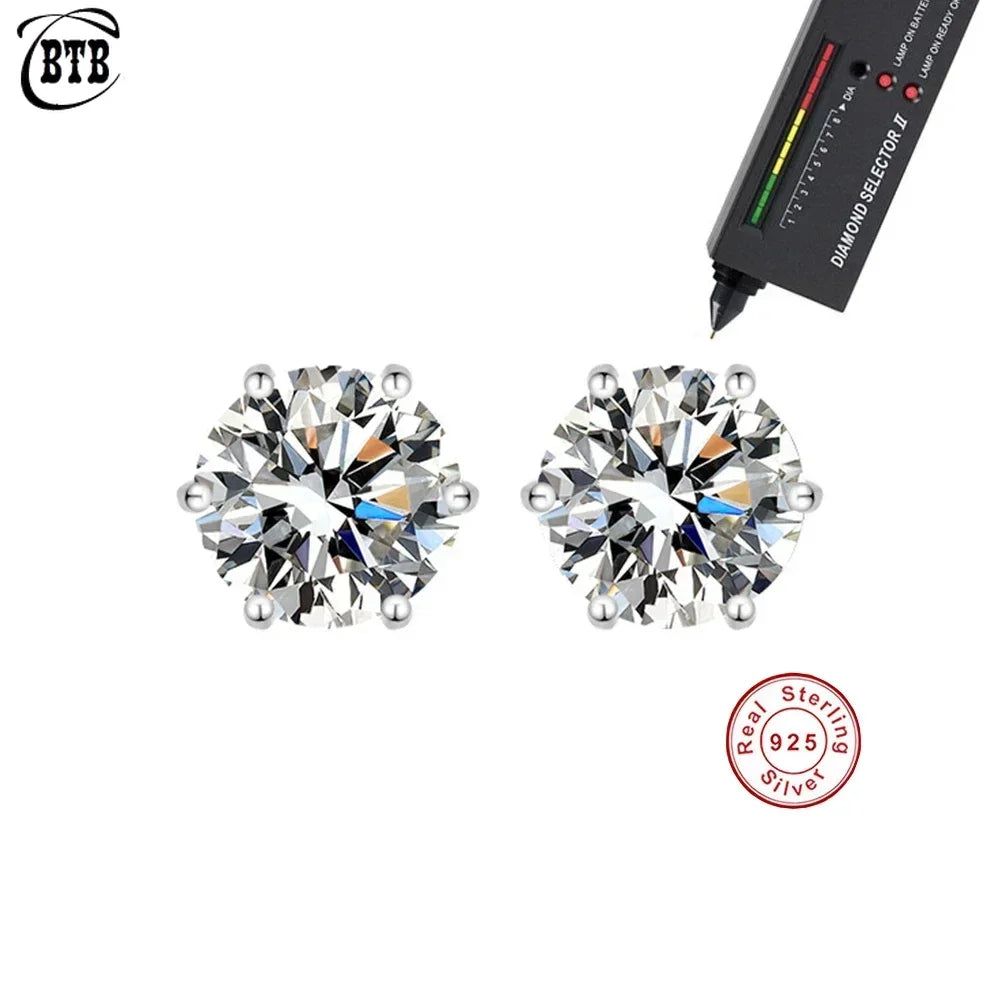 Sterling silver moissanite six-jaw stud earrings - view 2