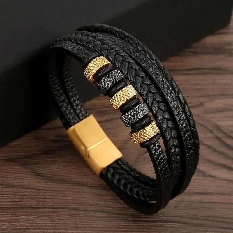 Men’s Multi-Layer Woven Leather Bracelet — Casual Fashion