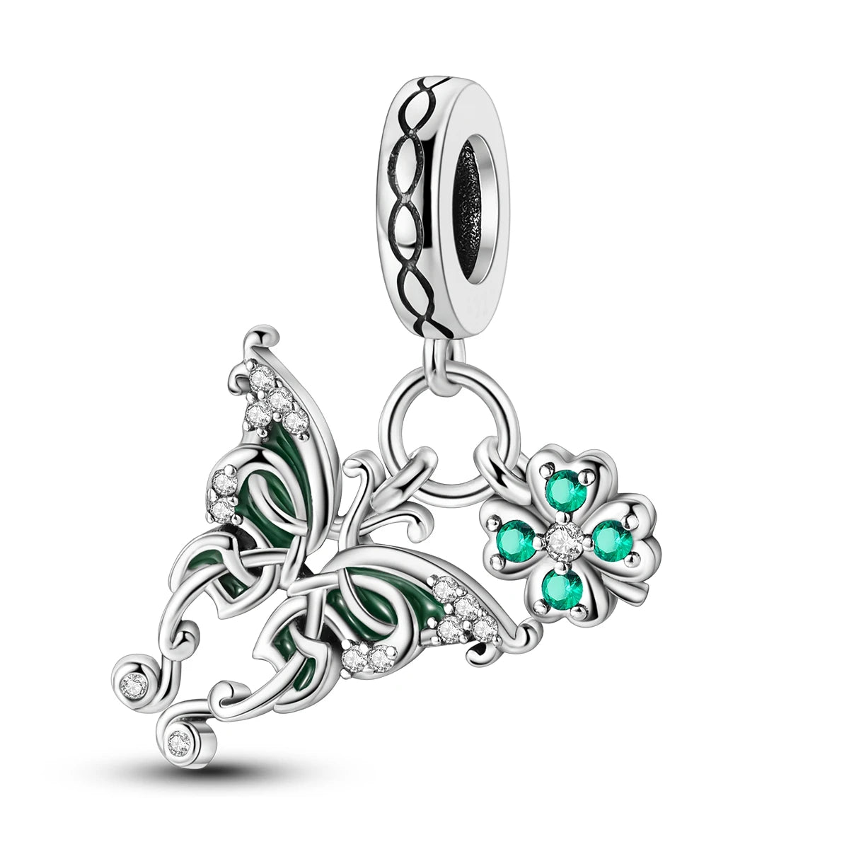 925 Silver-Plated Butterfly Charm Beads, Multicolour