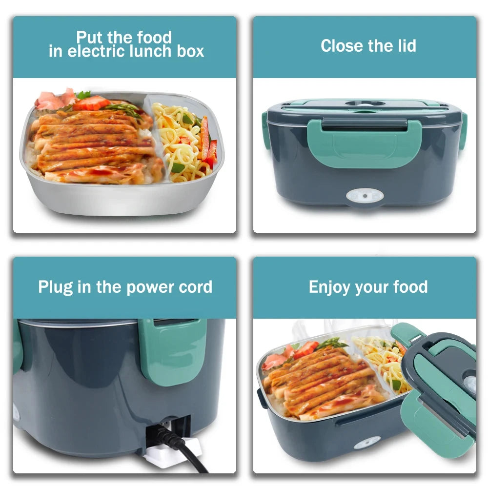 Prime Deal Zone 1.5L 60W electric portable lunch box food warmer with leak-proof design, suitable for car or home use.
