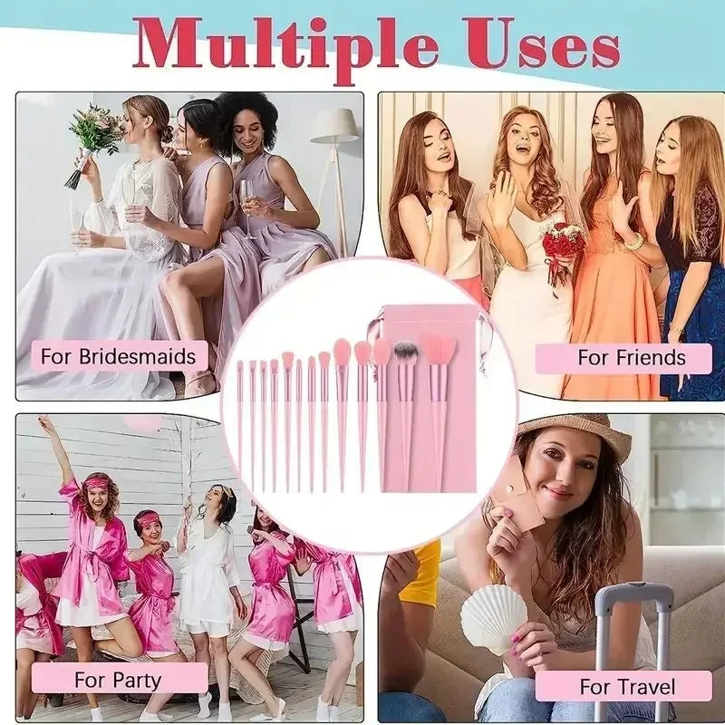 13pcs Prime Deal Zone synthetic nylon makeup brush set with soft, cruelty-free brushes for foundation, blush, and powder application.