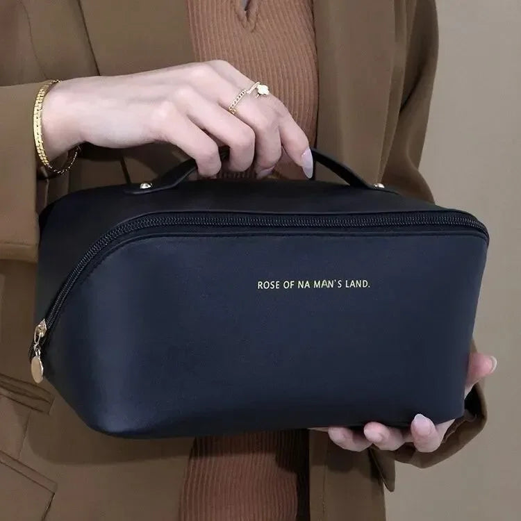 Women's Luxury Large Capacity Travel Cosmetic Bag | PU Leather Makeup & Toiletry Organizer with Zipper