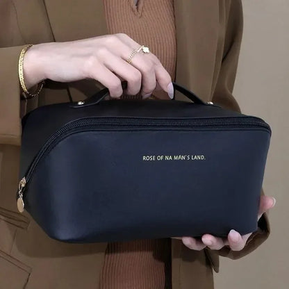 Women's Luxury Large Capacity Travel Cosmetic Bag | PU Leather Makeup & Toiletry Organizer with Zipper