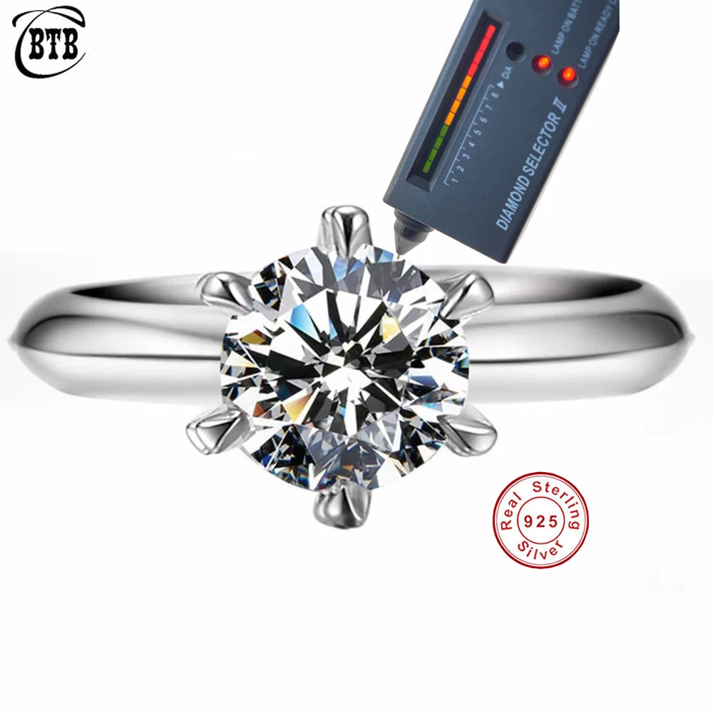 Sterling silver moissanite solitaire ring, prong setting - view 1