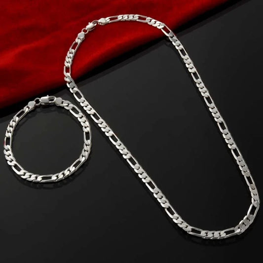 DOTEFFIL 925 Sterling Silver 4MM Chain Jewelry Set | Unisex Bracelet & Necklace for Weddings, Parties & Gifts