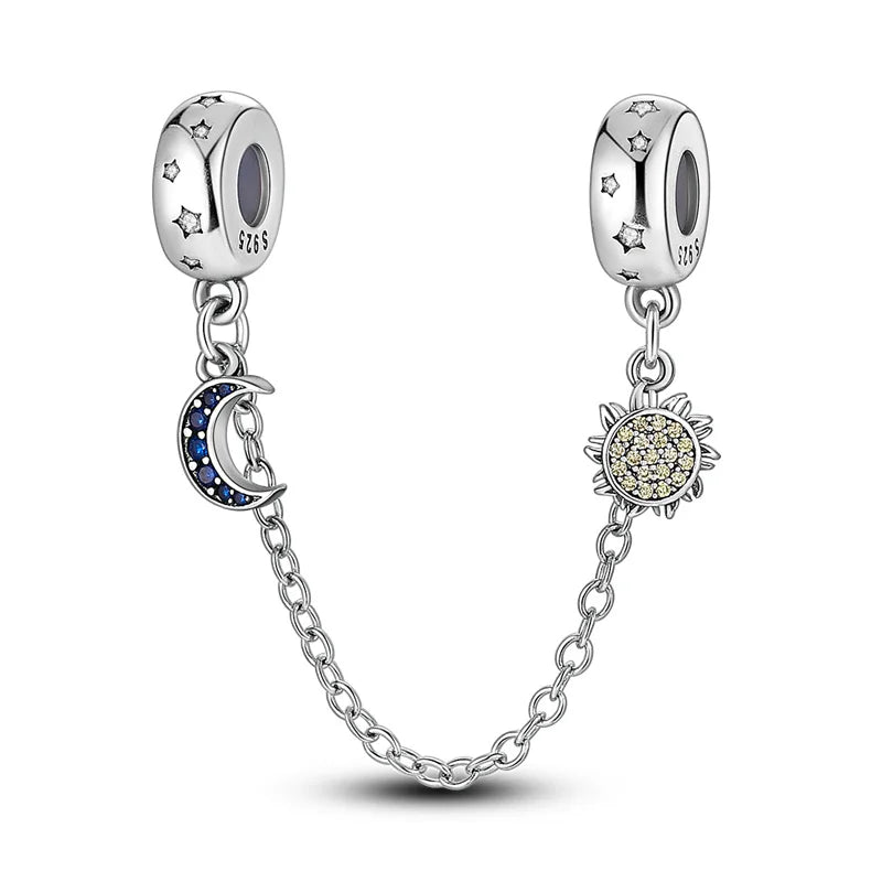 S925 silver-plated star and moon safety chain charm - view 1
