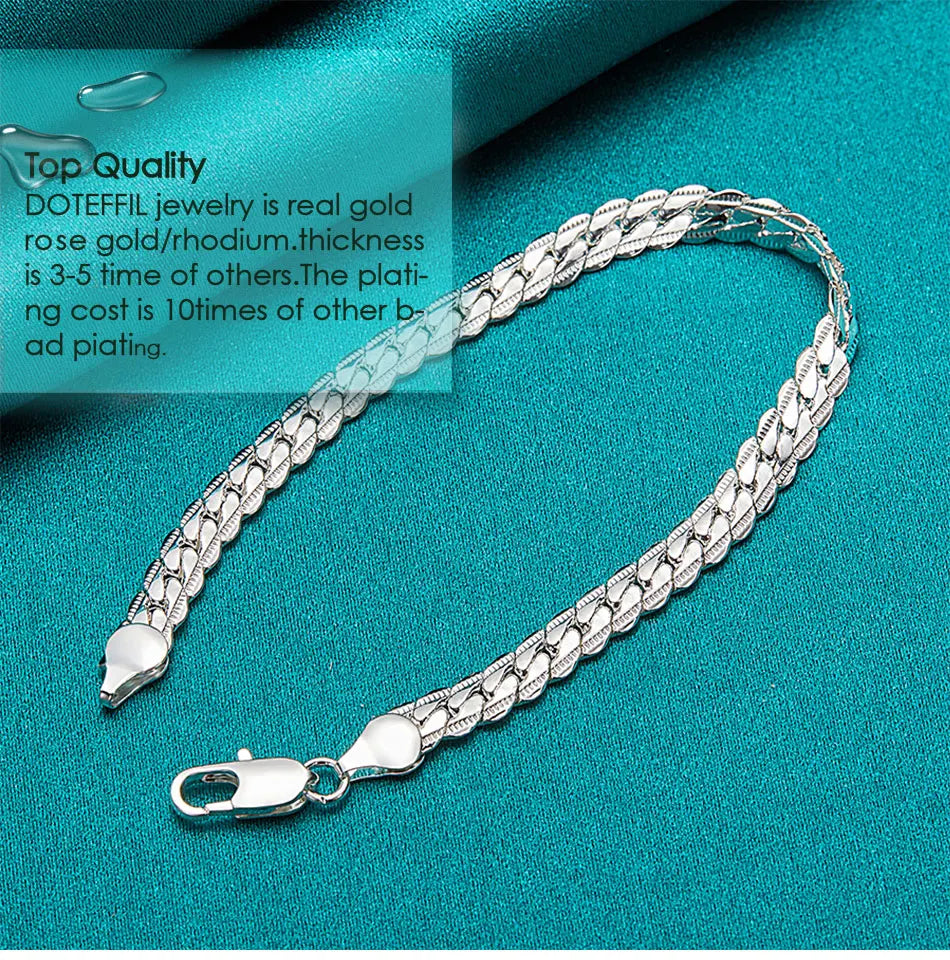 925 sterling silver flat chain bracelet, lobster clasp - view 7