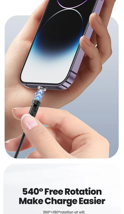 Toocki 540 rotate magnetic USB Type C cable for iPhone, Xiaomi, and Micro USB devices with magnetic connector and fast charging.
