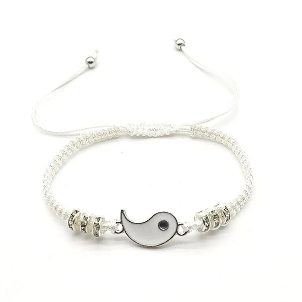 yin yang couple bracelet set, black and white rope - view 4