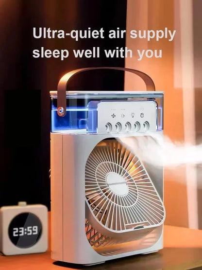 Portable Prime Deal Zone 3-in-1 air cooler with LED night light, humidifier, and adjustable fan for home or office use.