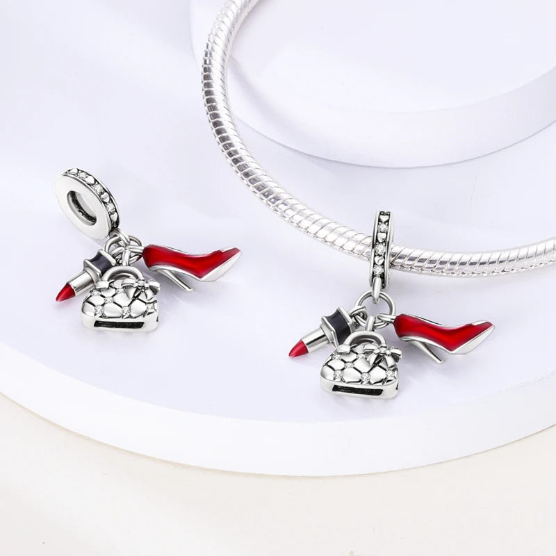 925 Sterling Silver Red Wine & Chili Charm Beads