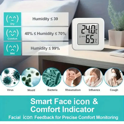 Prime Deal Zone indoor mini temperature and humidity meter with digital display, ideal for bedrooms and portable use