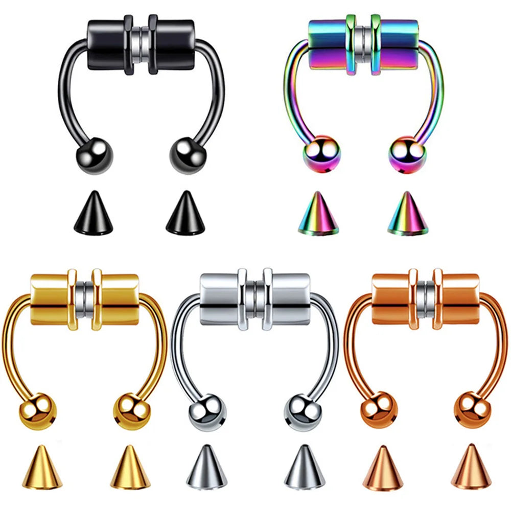 stainless steel fake septum nose ring clip, no piercing - view 1