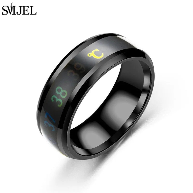 Stainless Steel Body Temperature Display Ring — 8mm, Sizes 6–12