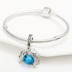 925 Sterling Silver Blue Crab Charm with Zircon
