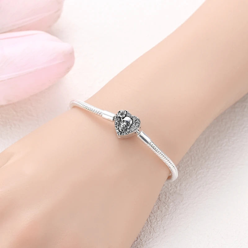 925 Sterling Silver Heart Zircon Snake Chain Bracelet — Multiple Designs, 17–20cm