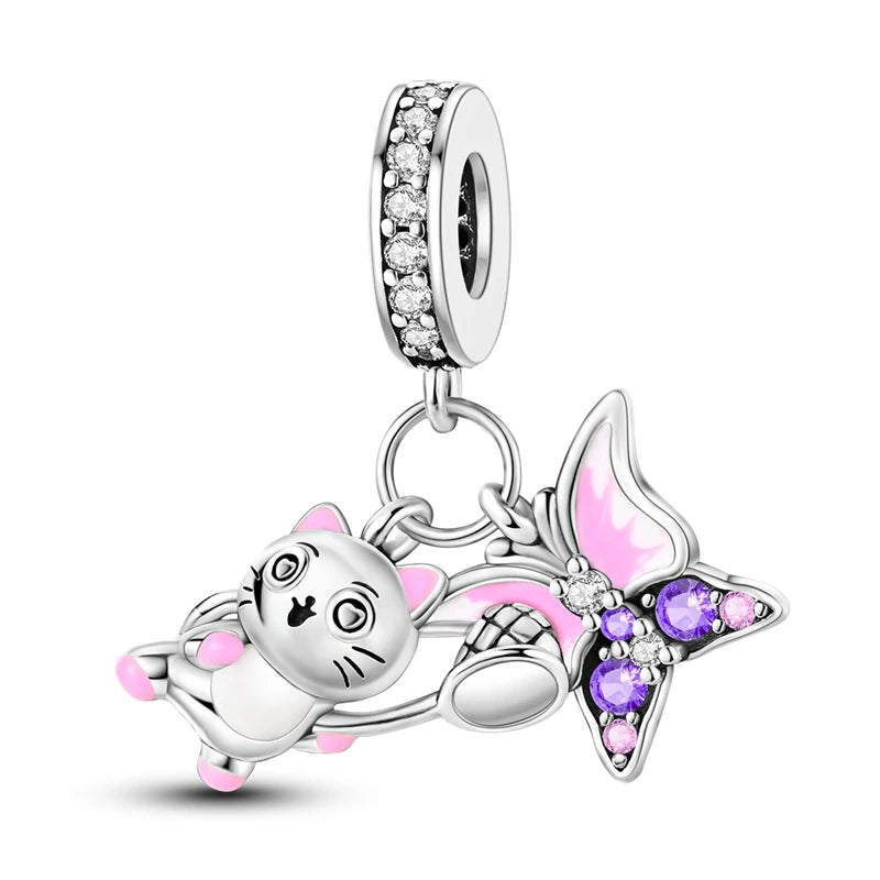 925 Silver-Plated Butterfly Charm Beads, Multicolour