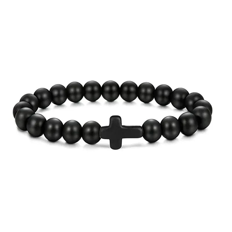 natural stone prayer bead bracelet, rosary cross - view 13