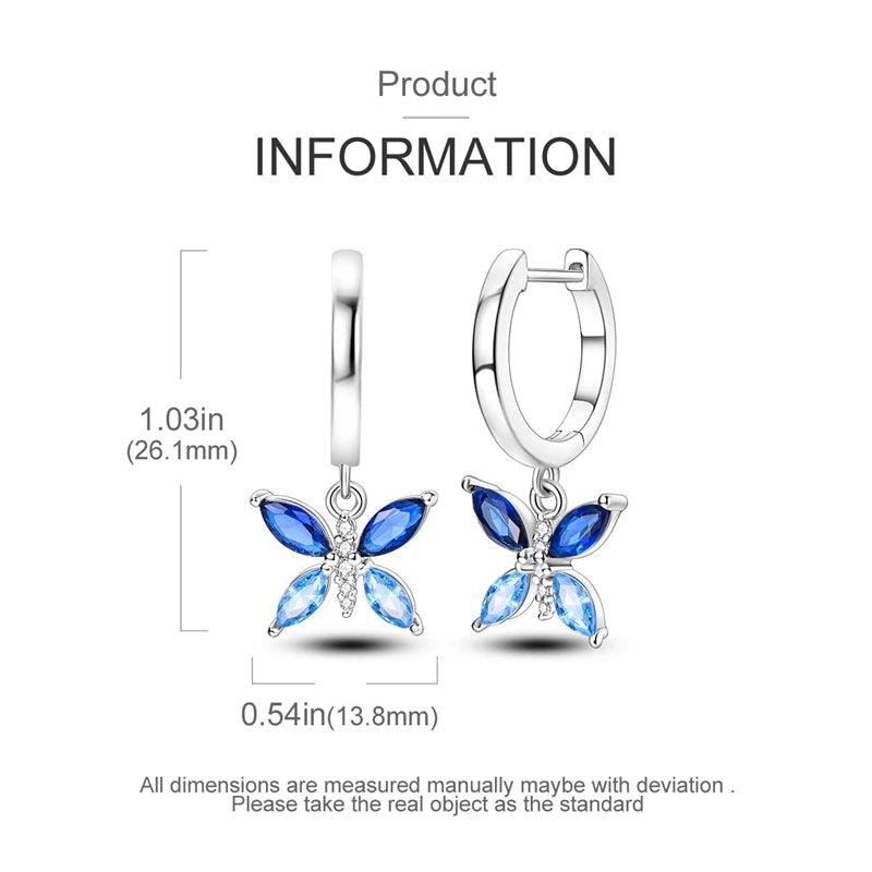 925 Sterling Silver Butterfly & Hoop Earrings — Coloured Zircon Accents