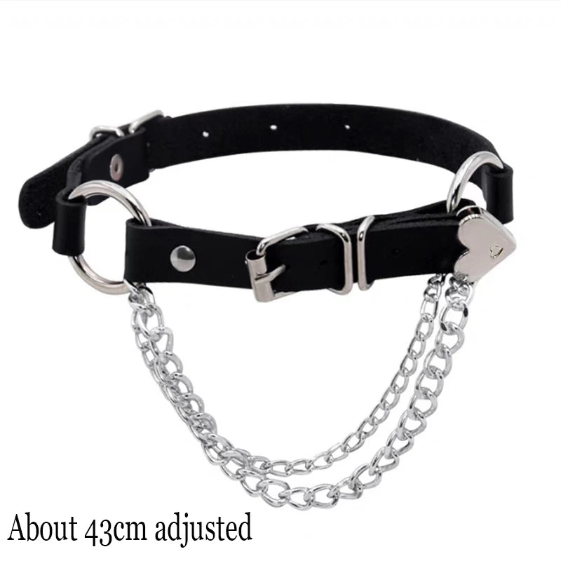 Black PU Leather Punk Choker Collar Necklace — Rivet Detail, Gothic Style