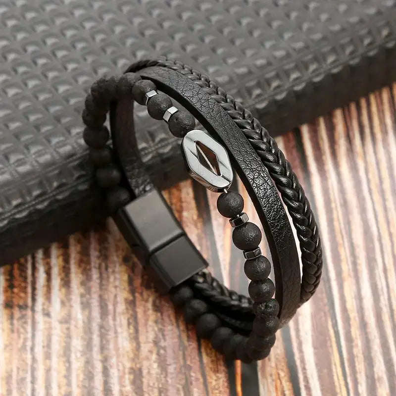 Men’s Multi-Layer Woven Leather Bracelet — Casual Fashion