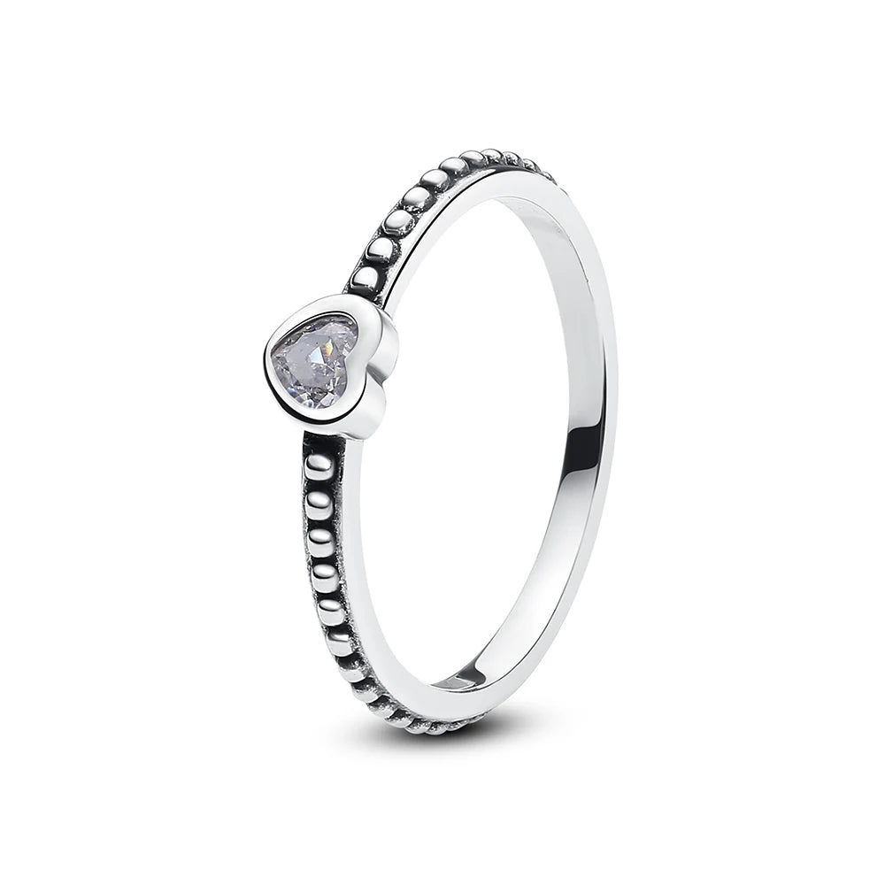 925 Sterling Silver Crown Heart Ring with Zircon
