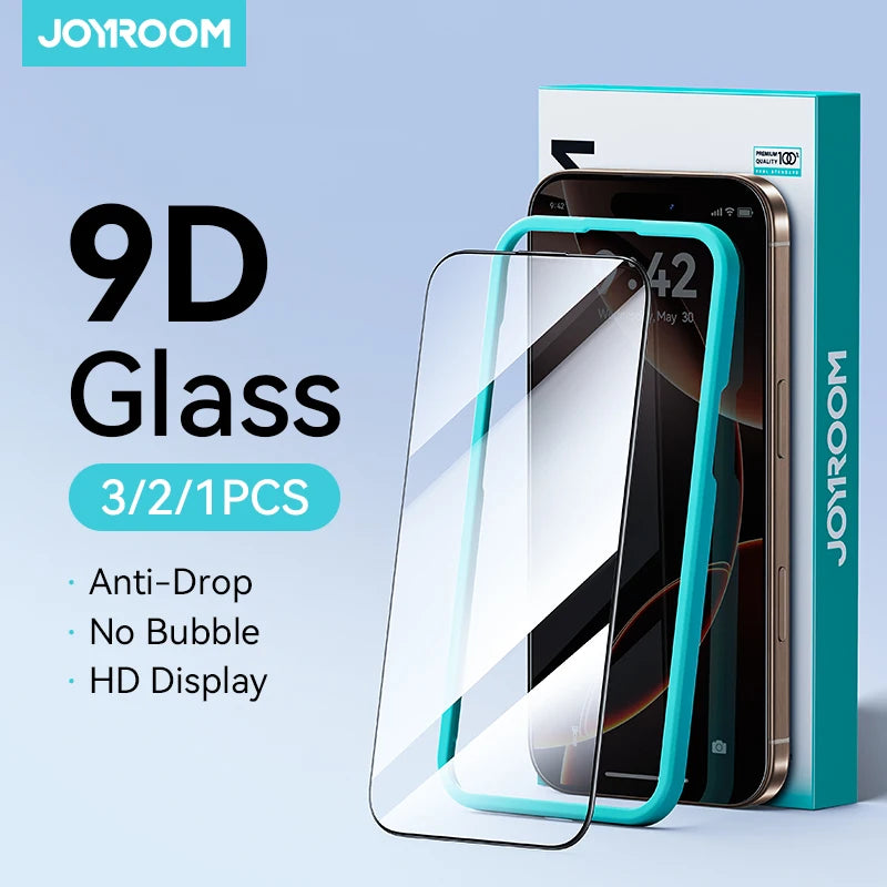 Prime Deal Zone Joyroom HD tempered glass screen protector for iPhone 15 16 17 Pro Max, full-screen protection with clear glass.