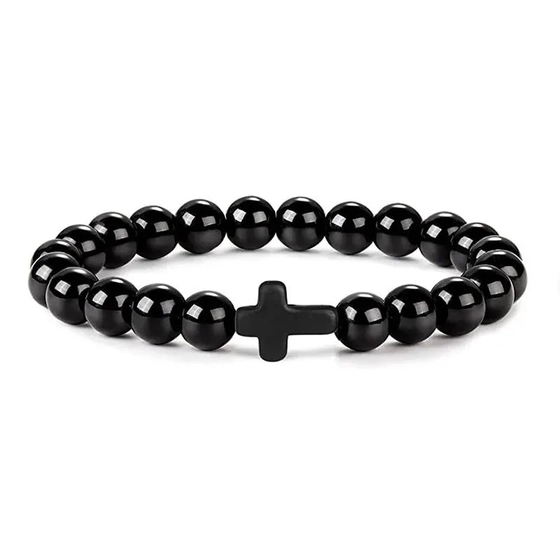 natural stone prayer bead bracelet, rosary cross - view 7