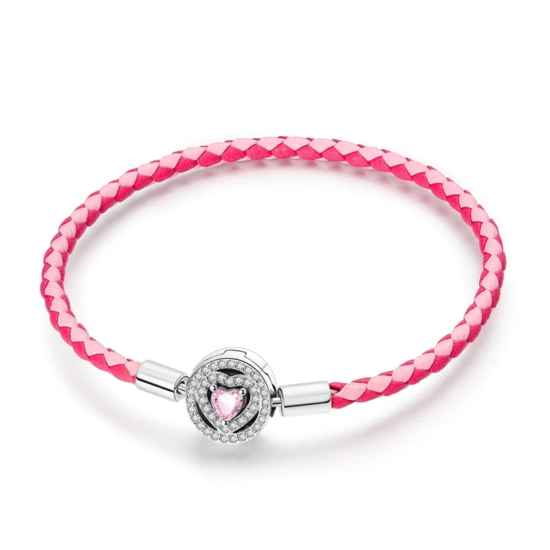 925 Sterling Silver Heart Zircon Snake Chain Bracelet — Multiple Designs, 17–20cm