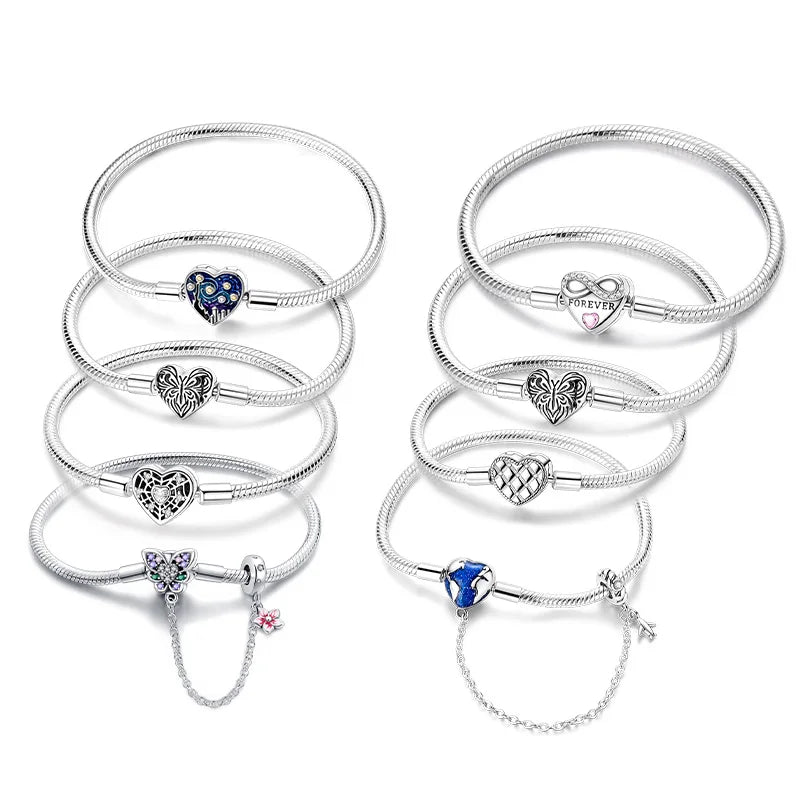 925 sterling silver heart zircon snake chain bracelet - view 1
