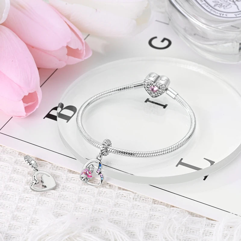 925 Sterling Silver Love Embrace Heart Charm with Zircon