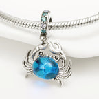925 Sterling Silver Blue Crab Charm with Zircon