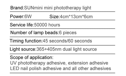 Prime Deal Zone 6W mini nail dryer with 6 LED UV lamps, portable nail lamp for drying polish, with USB cable for home use