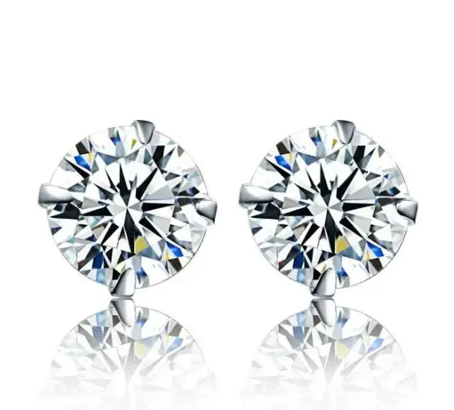 Sterling silver CZ stud earrings, round cubic zirconia - view 18