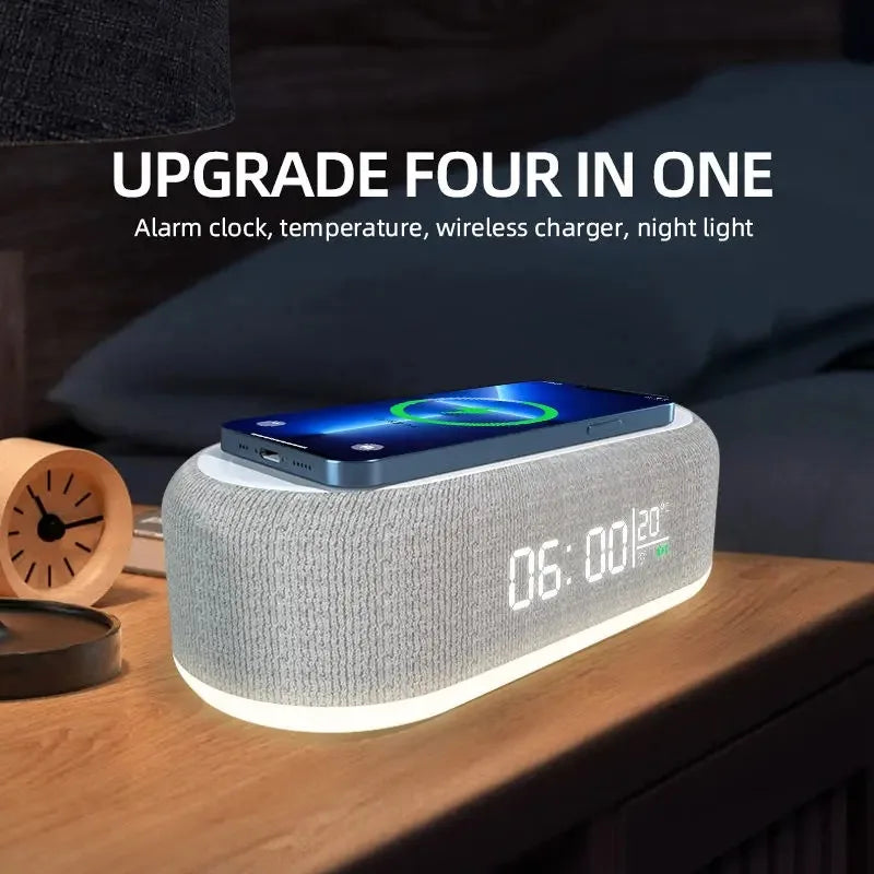 Wireless alarm clock with phone charger, bedroom lamp, night light, and thermometer, compatible with iPhone 13-17, by Prime Deal Zone