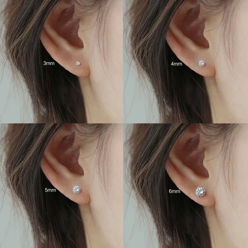 Sterling silver CZ stud earrings, round cubic zirconia - view 3