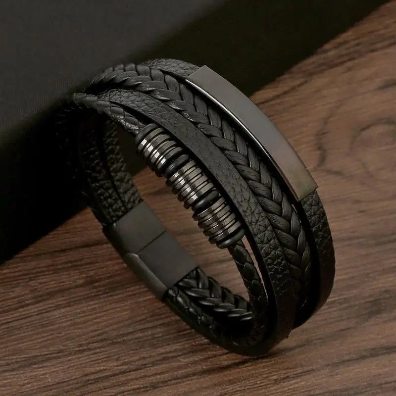 men's multi-layer woven leather bracelet - view 1