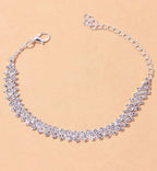 Women's copper inlaid water diamond love foot chain bracelet with elegant design, perfect for wedding and party accessories.