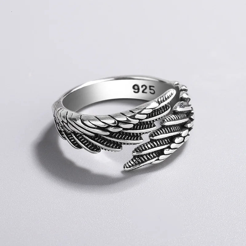 925 sterling silver angel wing and feather adjustable ring - view 6