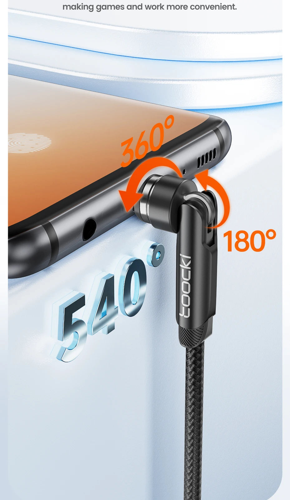 Prime Deal Zone Toocki 540 Rotate Magnetic USB Type C cable for iPhone, Xiaomi, and Micro USB devices with magnetic charging and data transfer