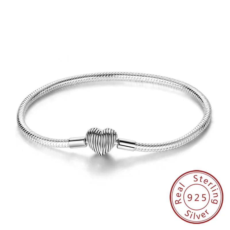 925 Sterling Silver Charm Bracelet — Pavé Zirconia, 17–20cm