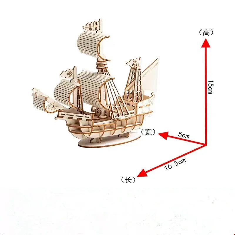 Prime Deal Zone 3D sailboat wooden puzzle assembled as a desktop decoration, showcasing intricate craftsmanship and detailed design.