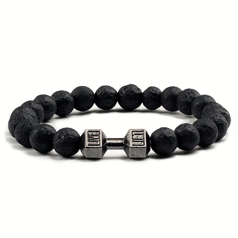 natural lava stone and alloy dumbbell bead bracelet - view 17