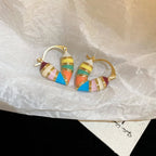 vintage enamel drip hoop earrings with heart pendant - view 7