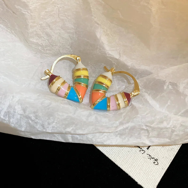 vintage enamel drip hoop earrings with heart pendant - view 7