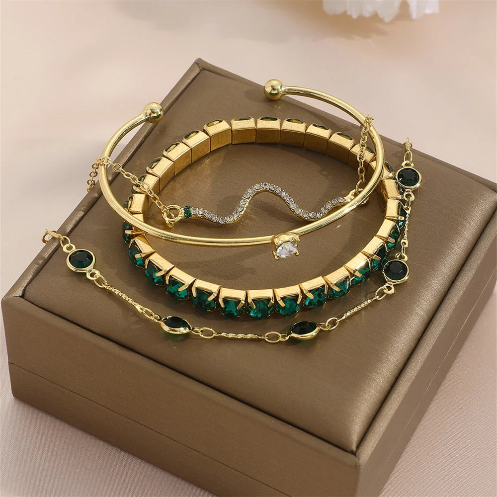 snake and gemstone rhinestone bangle set - view 4