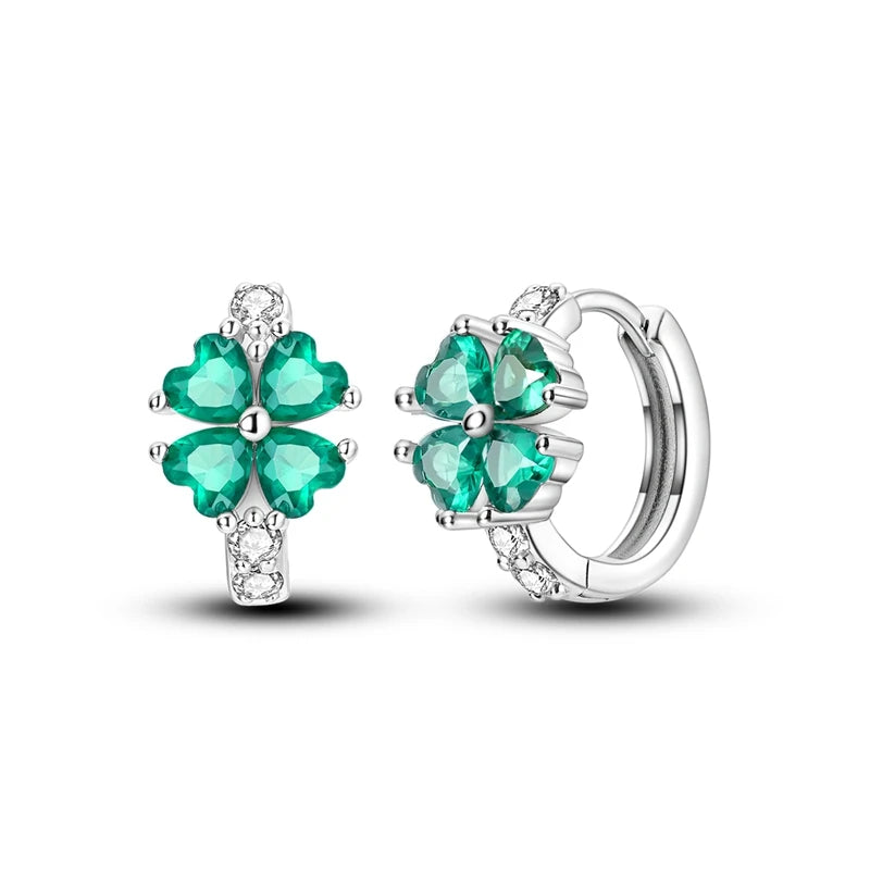 925 Sterling Silver Zircon Drop Earrings — Four-Leaf Clover & Star Designs